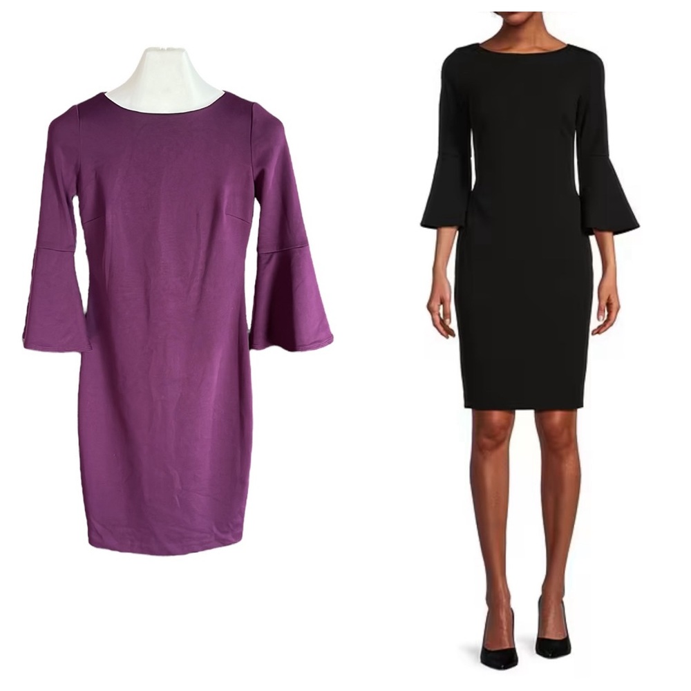 Calvin Klein Purple
3/4 Bell Sleeve Boat Neck Sheath Dress